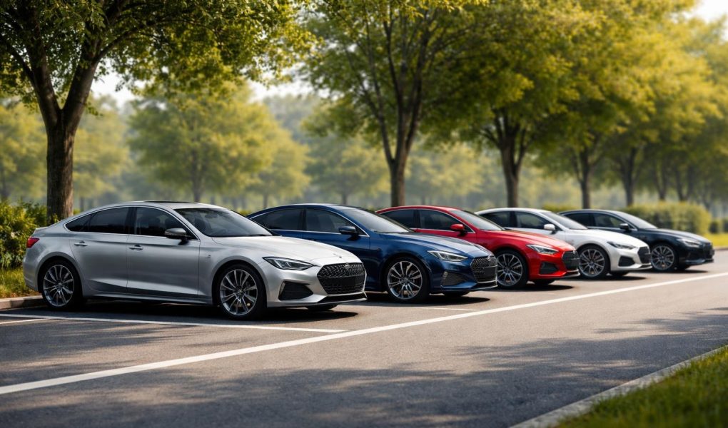 voitures-modernes-profil-route-arbres