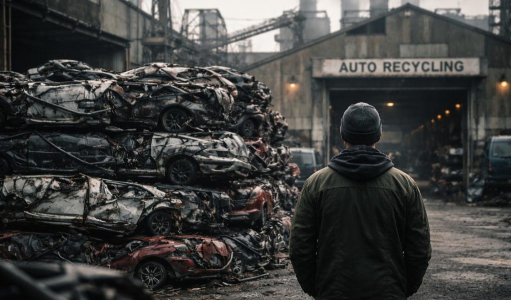 personne-centre-recyclage-voitures-compressées
