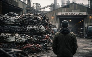 personne-centre-recyclage-voitures-compressées