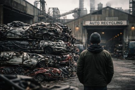 personne-centre-recyclage-voitures-compressées