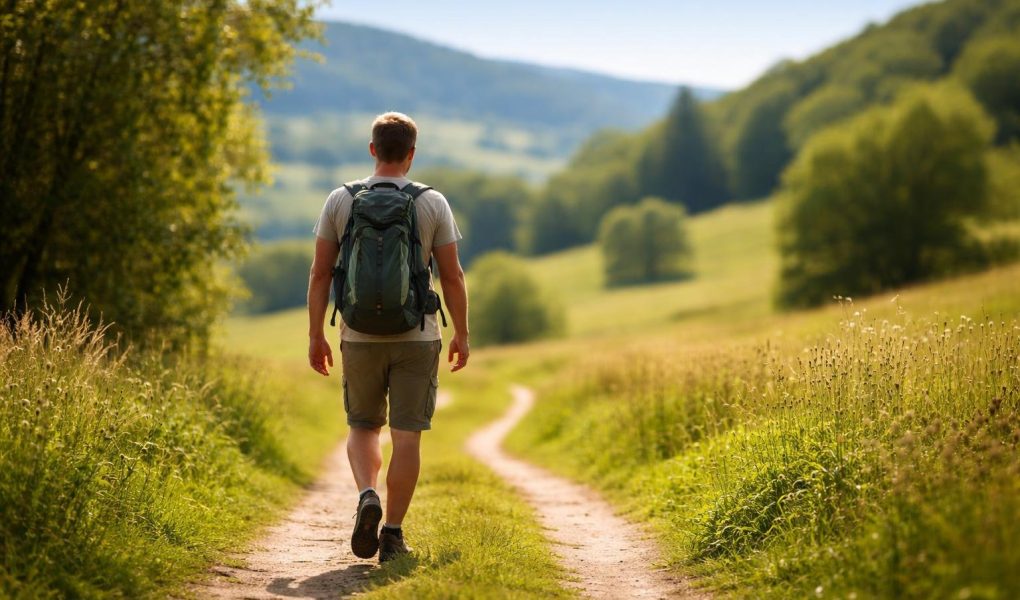 marcheur-sacados-sentier-campagne-verdoyant