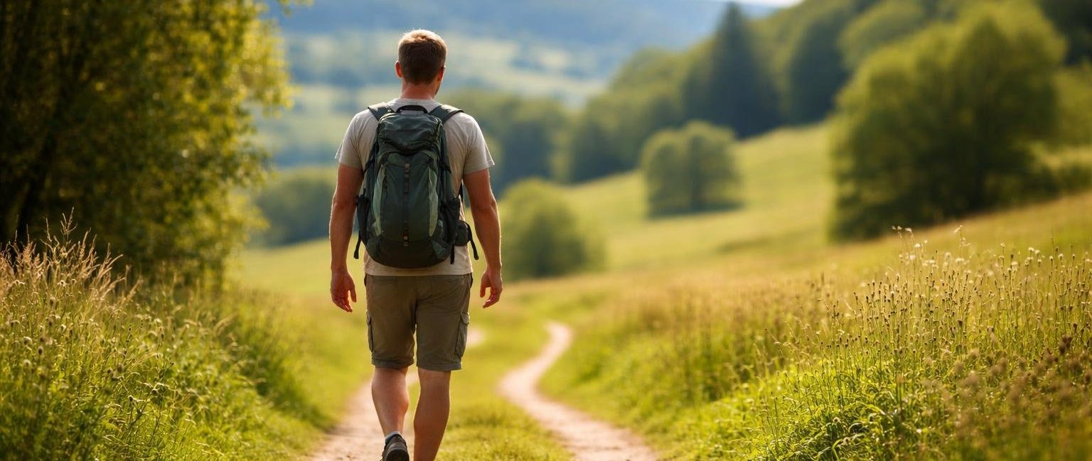 marcheur-sacados-sentier-campagne-verdoyant