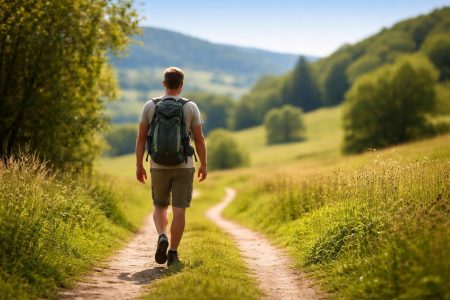 marcheur-sacados-sentier-campagne-verdoyant